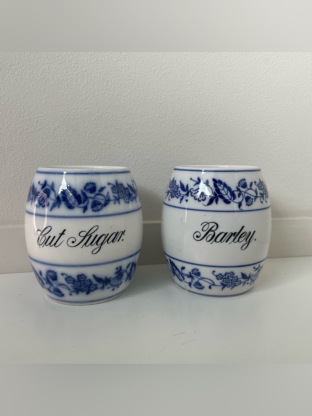 2 Antique Blue & White Porcelain Canisters ~ Made in Germany~ c.1900